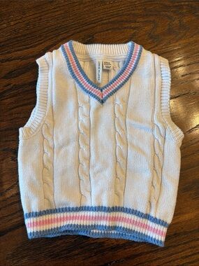 Janie and Jack Cable Knit V-Neck Sweater Vest with Pastel Trim Size 6-12months